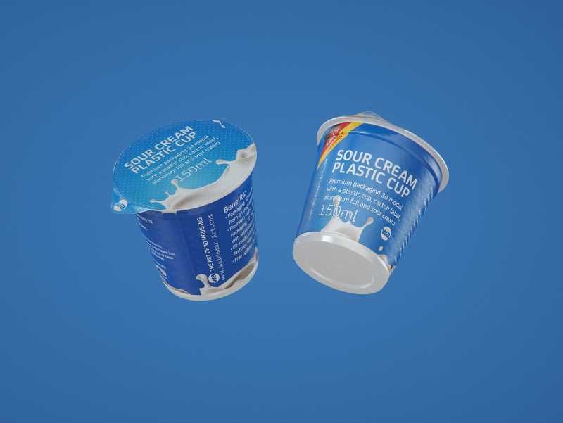 Sour cream plastic cup packaging 3D model 150ml