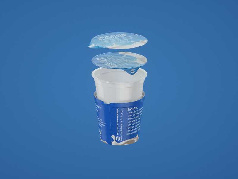 Sour cream plastic cup packaging 3D model 150ml