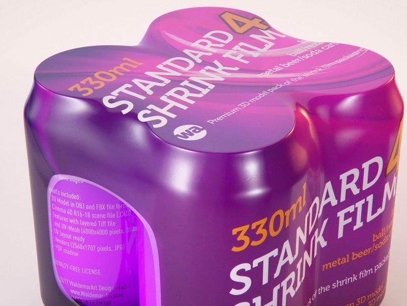 4 (four) Shrink Film pack with Standard Soda Can 330ml (WITHOUT WRINKLES) professional packaging 3D model pack
