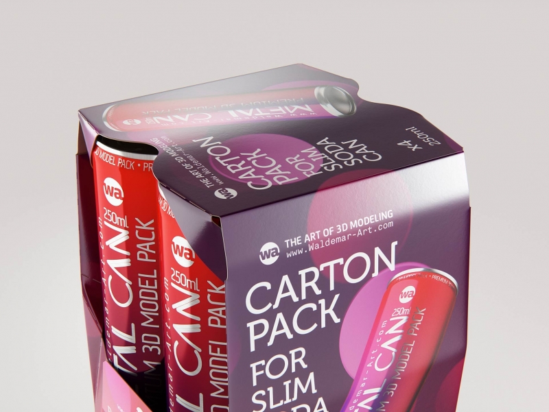 Carton pack for x4 (four) Slim Soda can 250ml packaging 3d model
