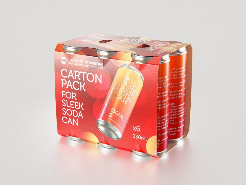 Carton pack for x6 (six) Sleek Soda can 330ml packaging 3d model