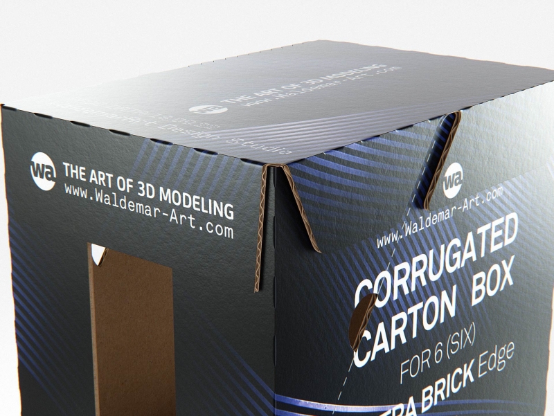Corrugated Carton Box for six Tetra Brick Edge 1000ml packaging 3D model pack