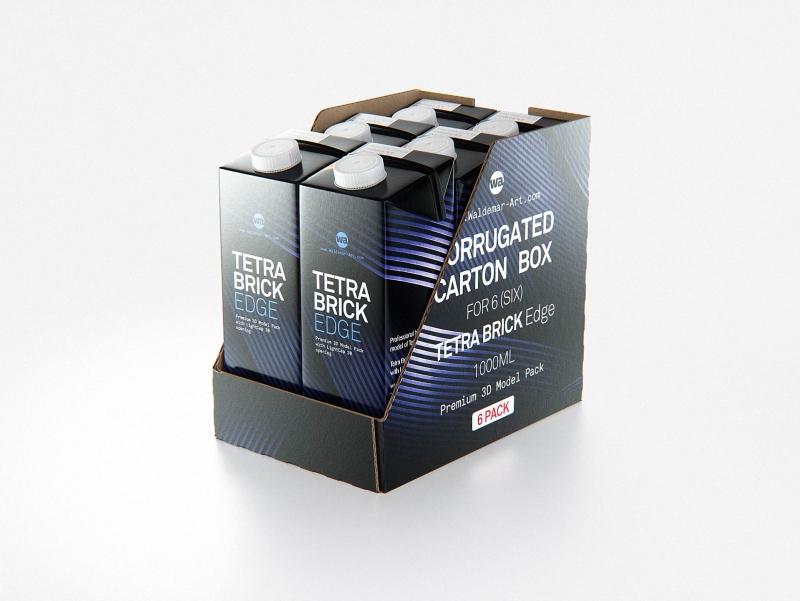 Corrugated Carton Box for six Tetra Brick Edge 1000ml packaging 3D model pack