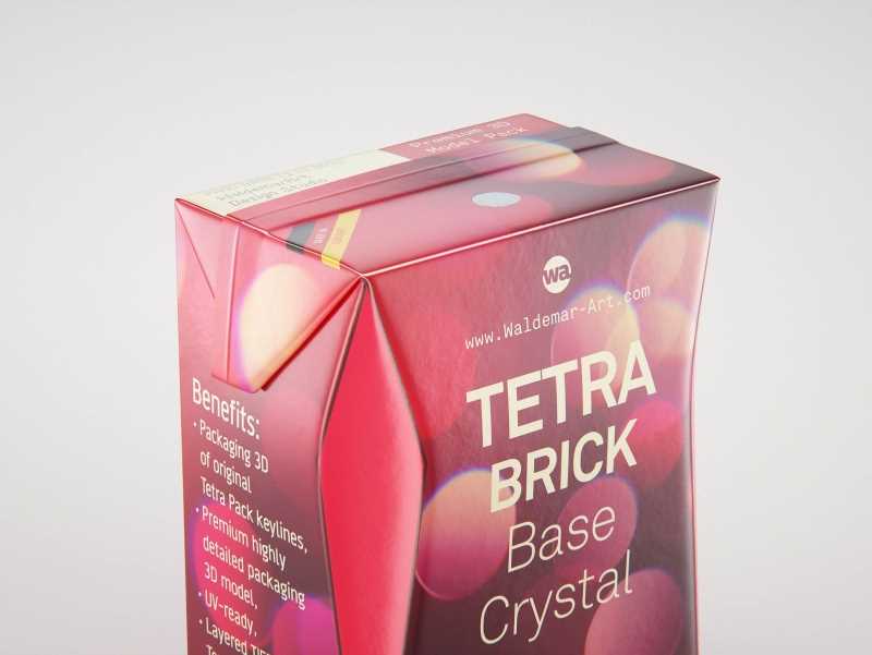Tetra Pack Brick Base Crystal 200ml Premium packaging 3d model with a straw