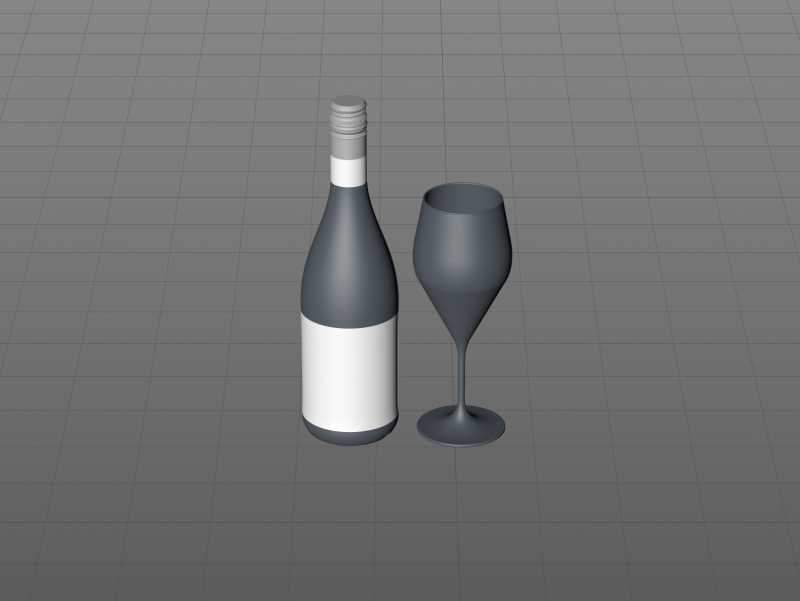 Wine bottle 3D model of Burgundy 750ml for Chardonnay with screw cap and a glass of wine