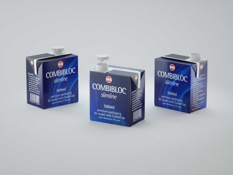 3D model of the SIG Combibloc Slimline 500ml packaging with combiCap
