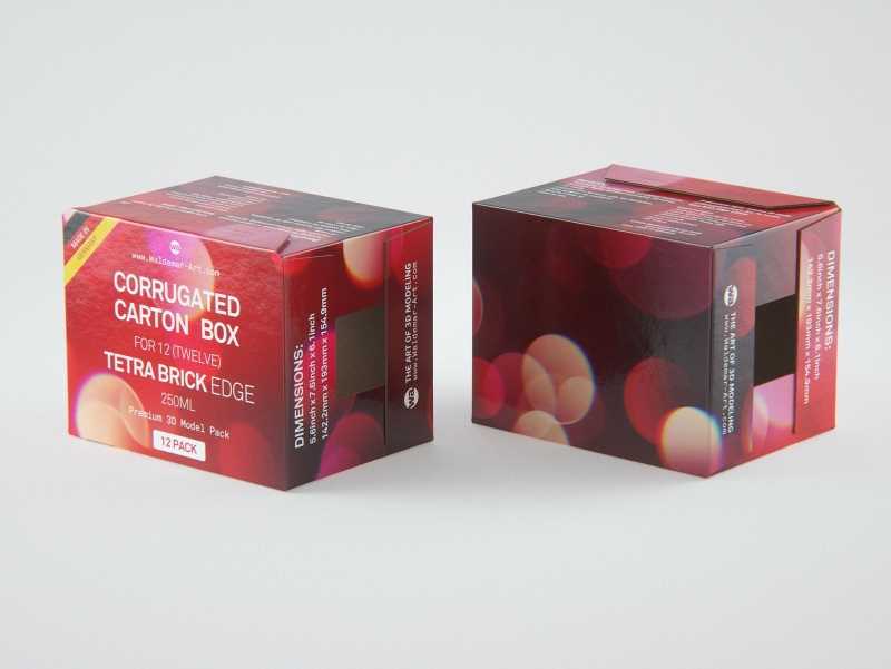 Packaging 3D model of Corrugated Cardboard Box for x12 Tetra Brick Edge 250ml