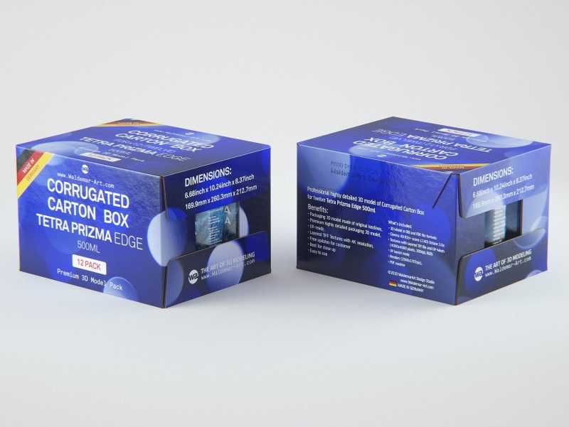 Corrugated Cardboard Box for x12 Tetra Prisma Square &amp; Edge 500ml packaging 3d model pak