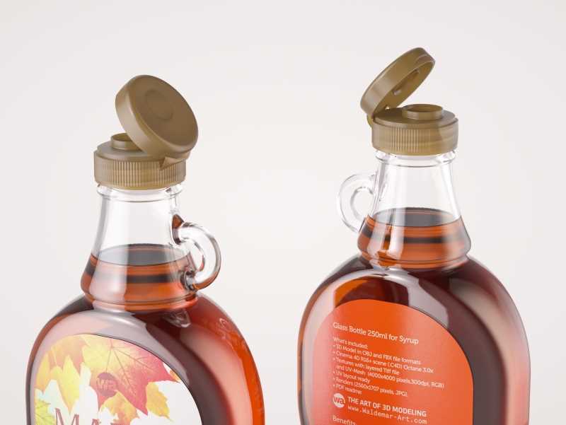 Maple Syrup Glass bottle 250ml 3D model pack (clear glass)