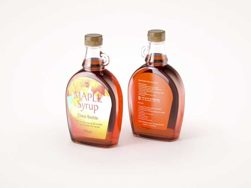 Maple Syrup Glass bottle 375ml 3D model pack (clear glass)