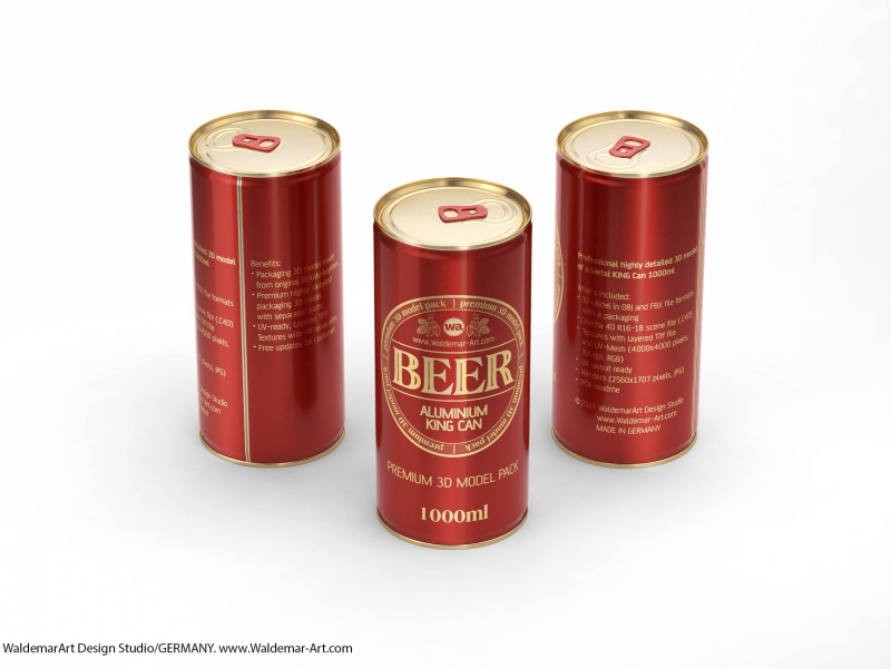 BALL (REXAM) Aluminum KING Size Beer Can 1000ml packaging 3D model