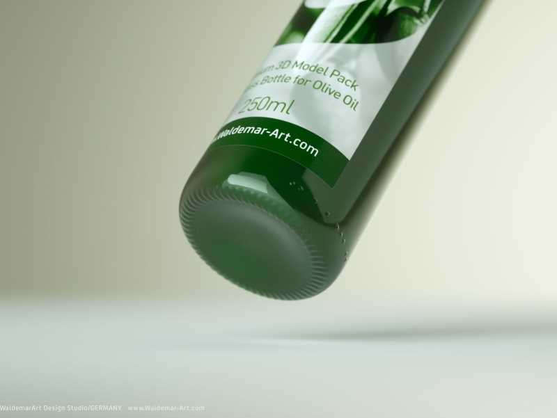 Packaging 3d model of Olive Oil Round Glass Bottle 250ml