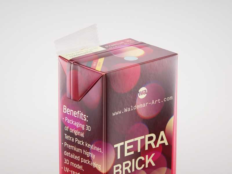 Tetra Pack Brick Slim Leaf 200ml with a Straw packaging 3D model pak