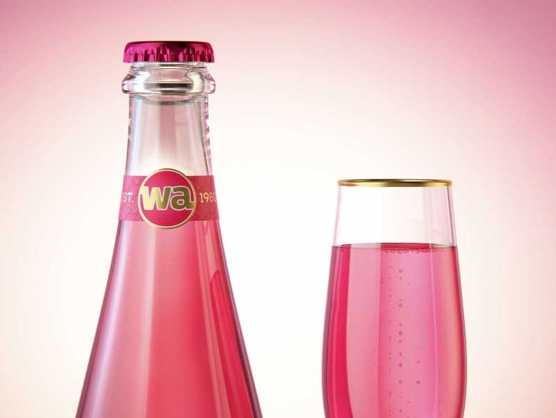 Prosecco (Frizzante) glass bottle 3D model 750ml with Crown cork and glass of fruit wine