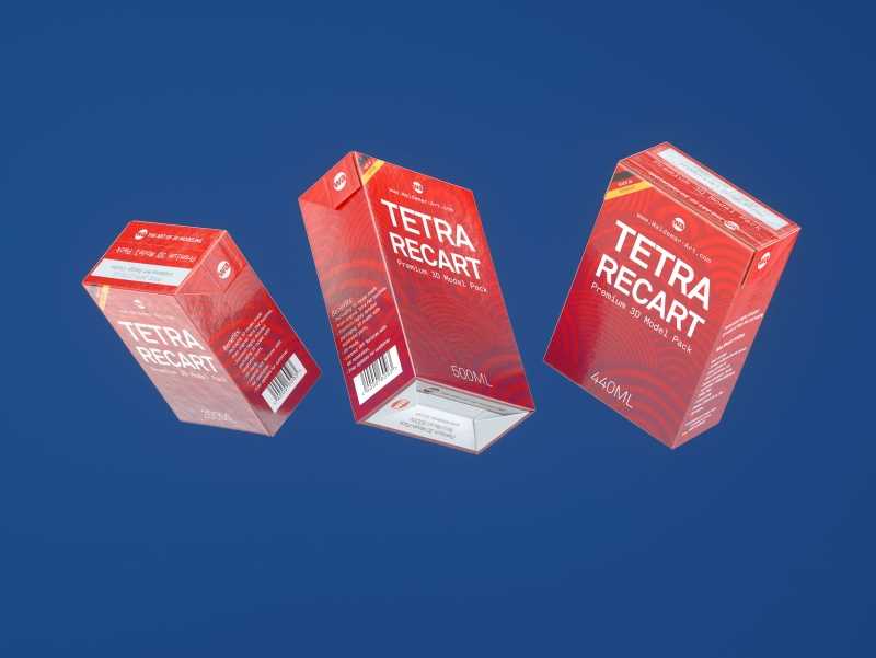 Tetra Pack Recart 200, 440 and 500ml carton packaging 3D model pak