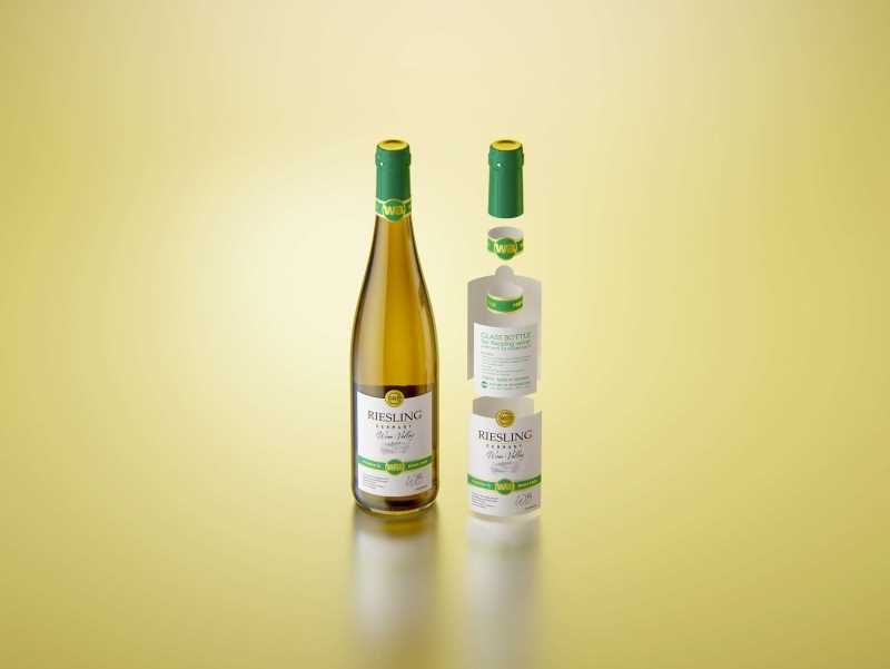 Riesling wine bottle 750ml with a cork and labels Premium 3D model pack