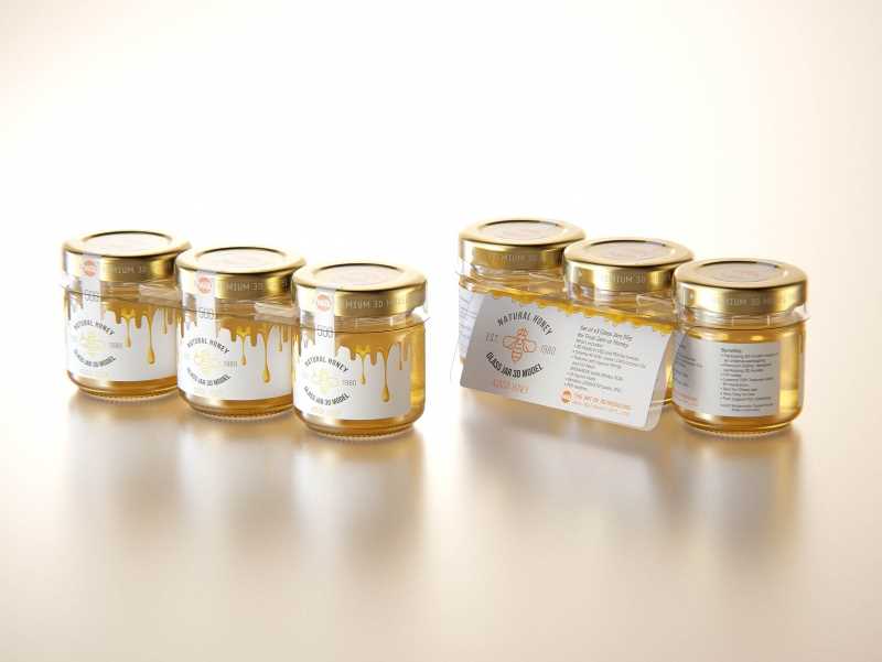 Set of x3 Acacia Honey Glass Jar 50g packaging 3d model