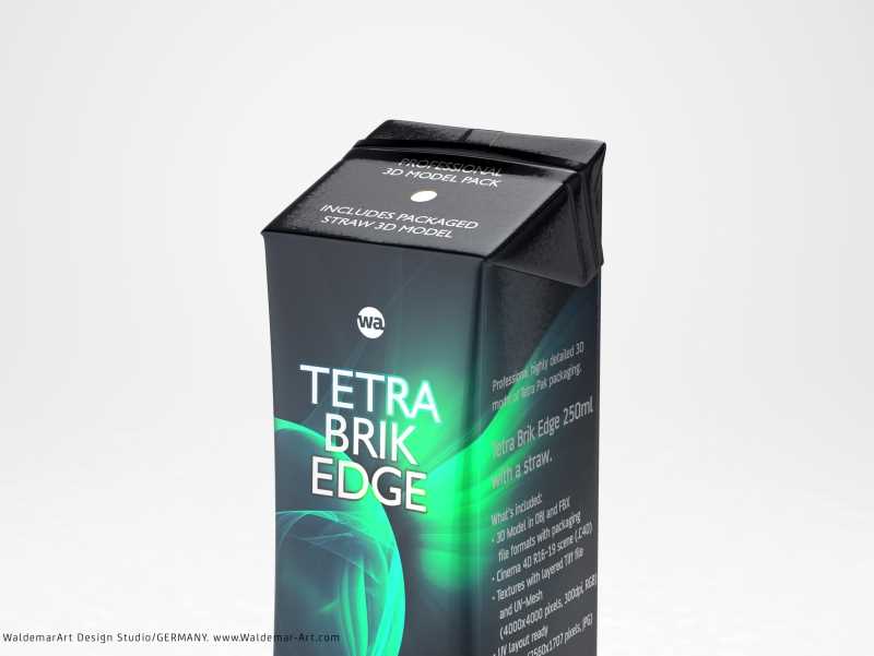 Tetra Pack Brick Edge 250ml with a straw carton packaging 3d model pak