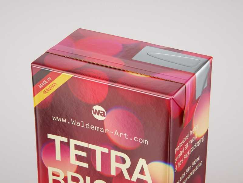 Tetra Pack Brick Slim 300ml with a Straw and Pull Tab packaging 3D model pak
