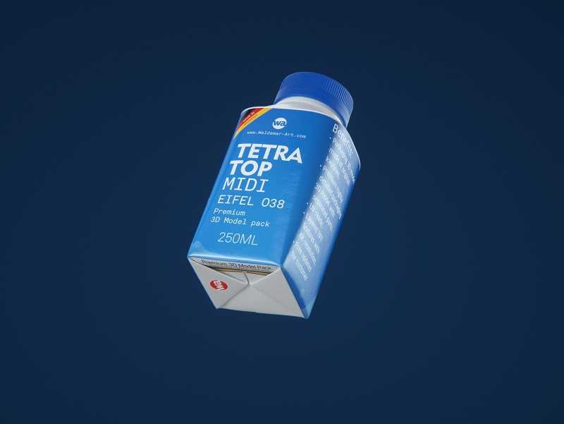 Tetra Top MIDI 250ml 3D model of carton package with Eifel O38 closure