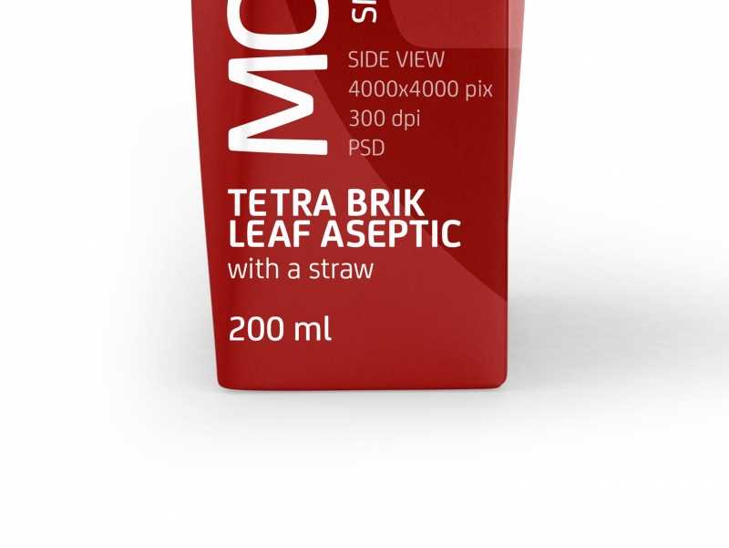 Tetra Pack Brick Slim Leaf 200ml Side View Photoshop Mockup