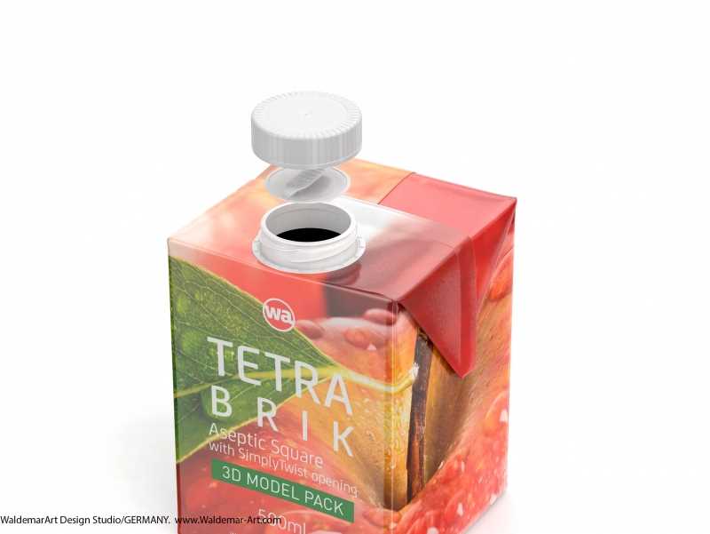 3d model pak of Tetra Pack Brick Square 500ml with SimplyTwist closer