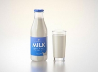Milk Glass bottle 1000ml packaging 3D model with a screw cap and a glass of milk