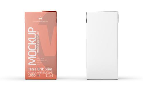Tetra Pack Brick Mockup Aseptic 1000ml Slim with ReCap3 - Back view
