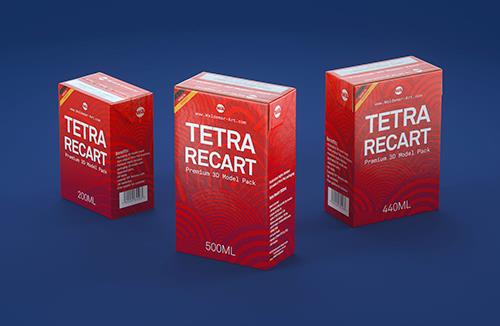 Tetra Pack Recart 200, 440 and 500ml carton packaging 3D model pak