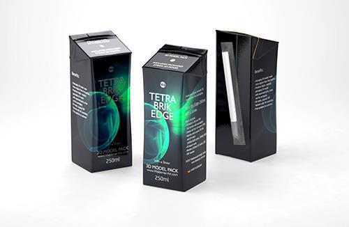 Tetra Pack Brick Edge 250ml with a straw carton packaging 3d model pak
