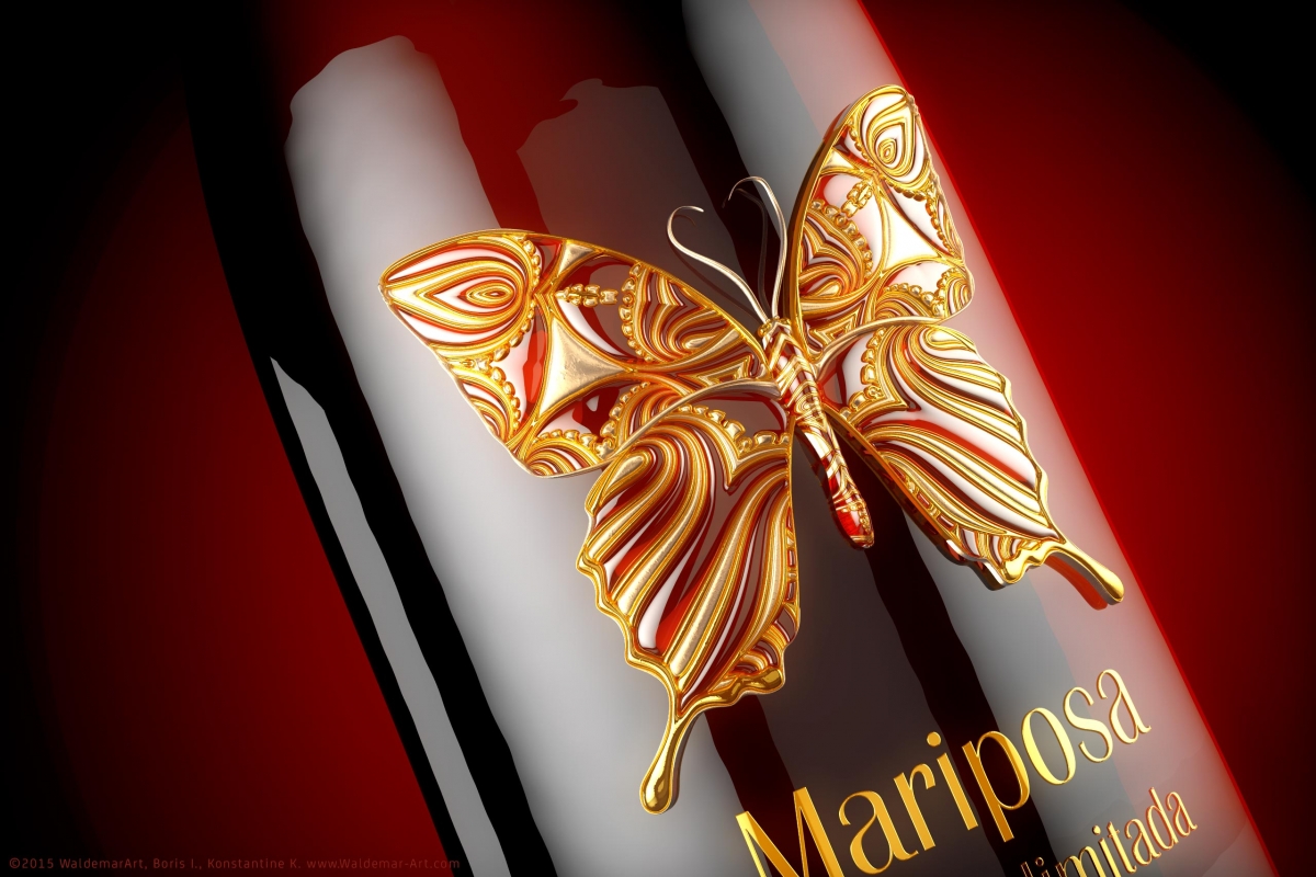 Premium Red Wine Mariposa - Butterfly 3D Model - Render