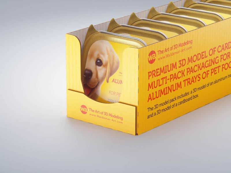 Premium 3D model of cardboard multi-pack packaging for 10x150g aluminum trays of pet food