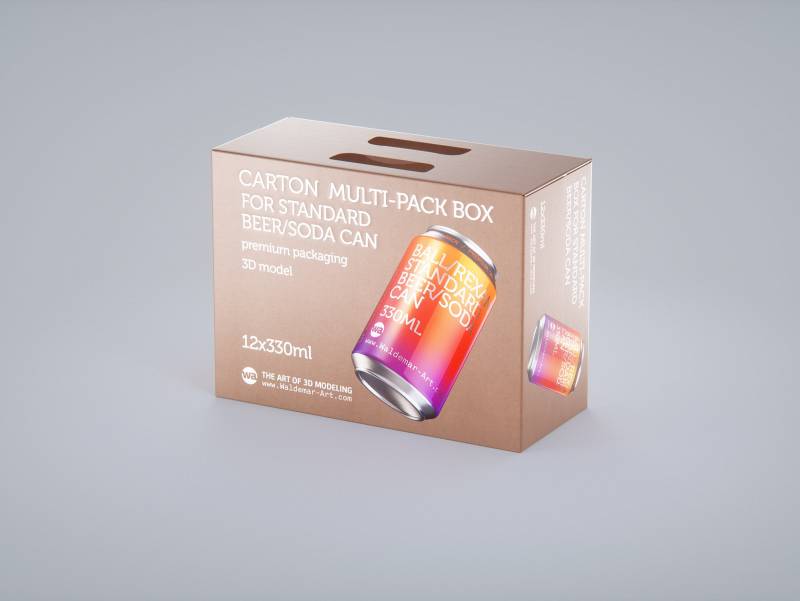 Premium Packaging 3D Model of a Multi-Pack Carton Box for 12x330ml Standard Beer/Soda Cans