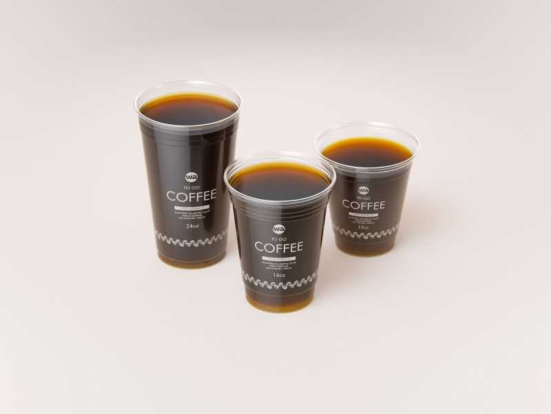Coffee To-Go - Group of Plastic Cups with Flat lids 3D model pack (24oz,  16oz, 12oz) / WA Design Studio