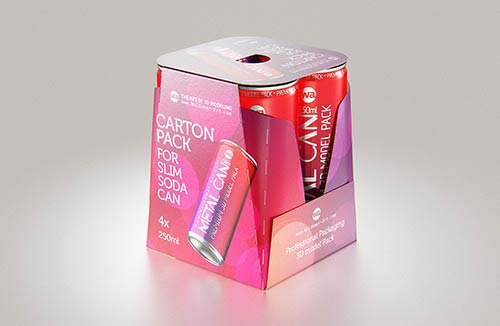Carton pack for x4 (four) Sleek Soda can 330ml packaging 3d model