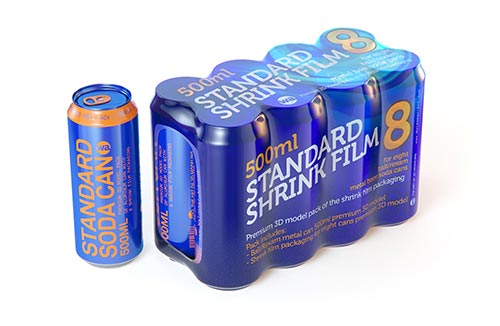 4x (four) Shrink Wrap packaging 3D model pack with Soda Can 568ml