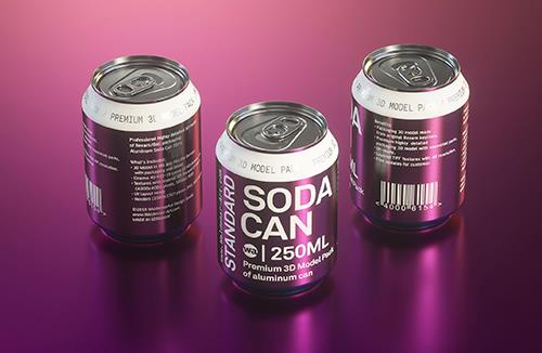 4 Shrink Film pack with Soda Can 350-355ml (WITHOUT WRINKLES) professional 3d packaging model pack