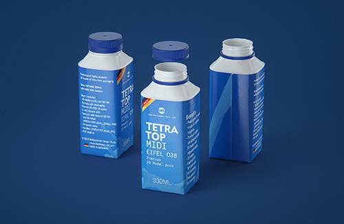 Mockup of Tetra Pack Brick 1000ml Square with HeliCap 27 - Side view