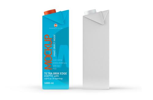 Tetra Pack Brick Mid 1000ml with FlexiCap PSD Mockup Side View